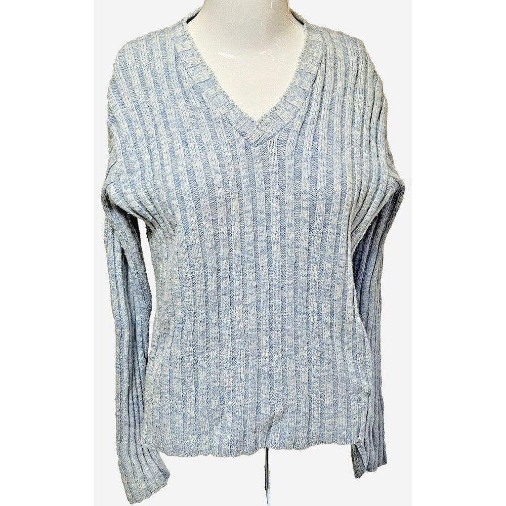 Avalin Sweater‎ V Neck Pullover Long Sleeve Blue Stretch Cotton Large Classic